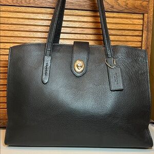 Coach Charlie turnlock tote bag in black pebble grain leather
